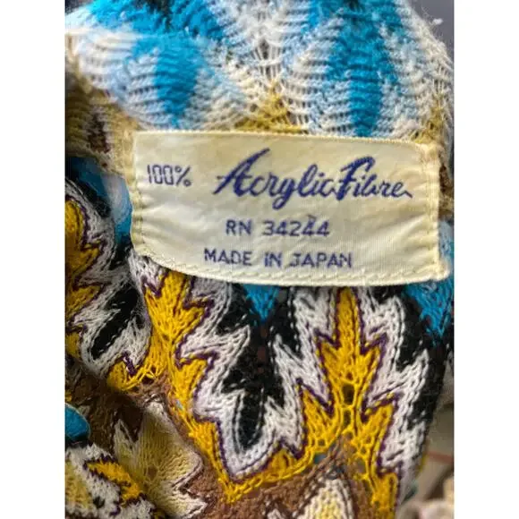 Vintage 60s Psychedelic Chevron Novelty Knit Short Sleeve Shirt Lace Up Med - Picture 10 of 10